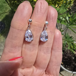 Small CZ Diamond Teardrop Earrings Sterling Silver Teardrop Wedding Earrings Dainty Crystal Drop Bridal Earrings Sparkly Prom Jewellery Gift