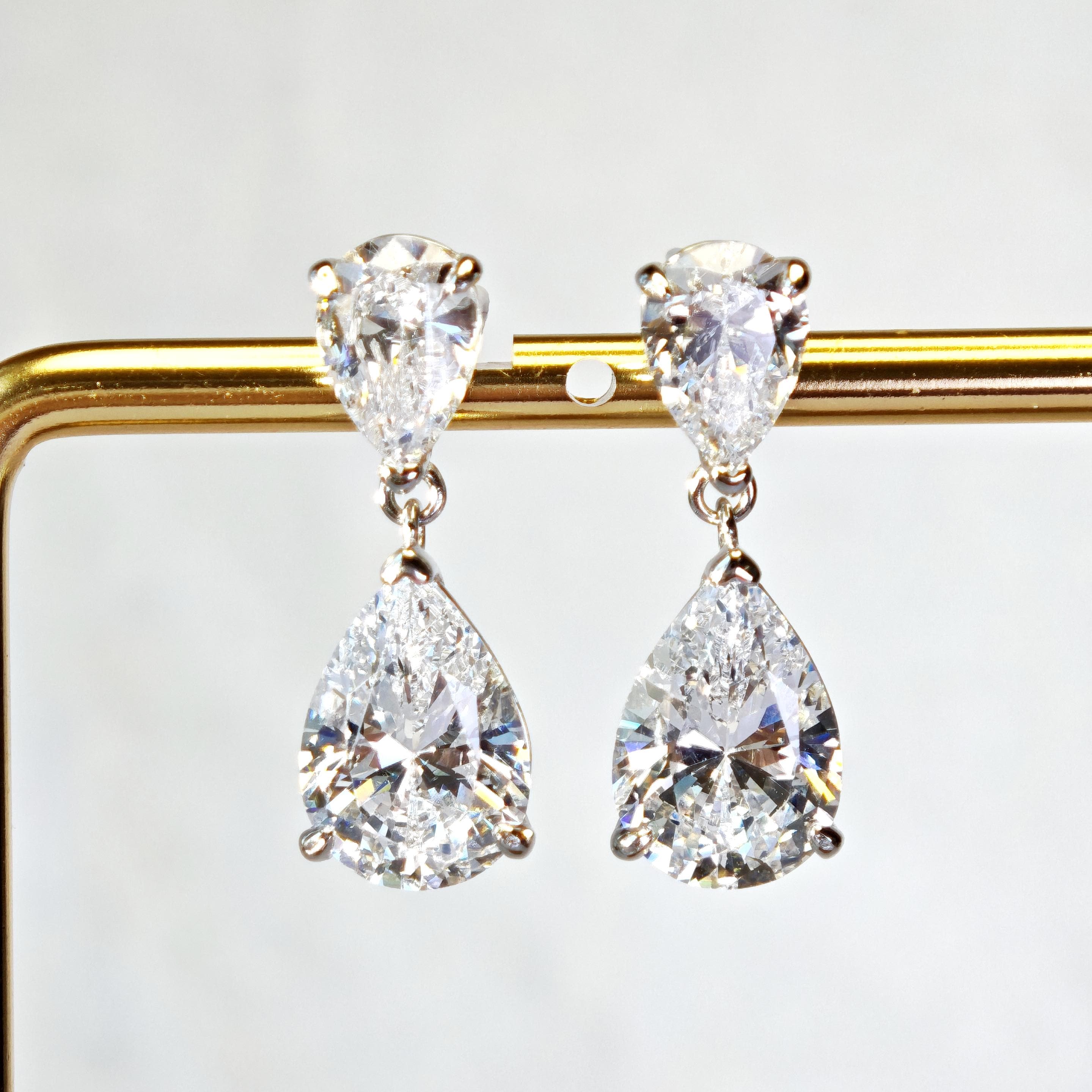 Dazzling 2.0 + 0.75 Carat Teardrop Cut Simulated Diamond Dangle Earrings Solid 925 Silver with 18K White Gold Plated | Wedding Jewelry