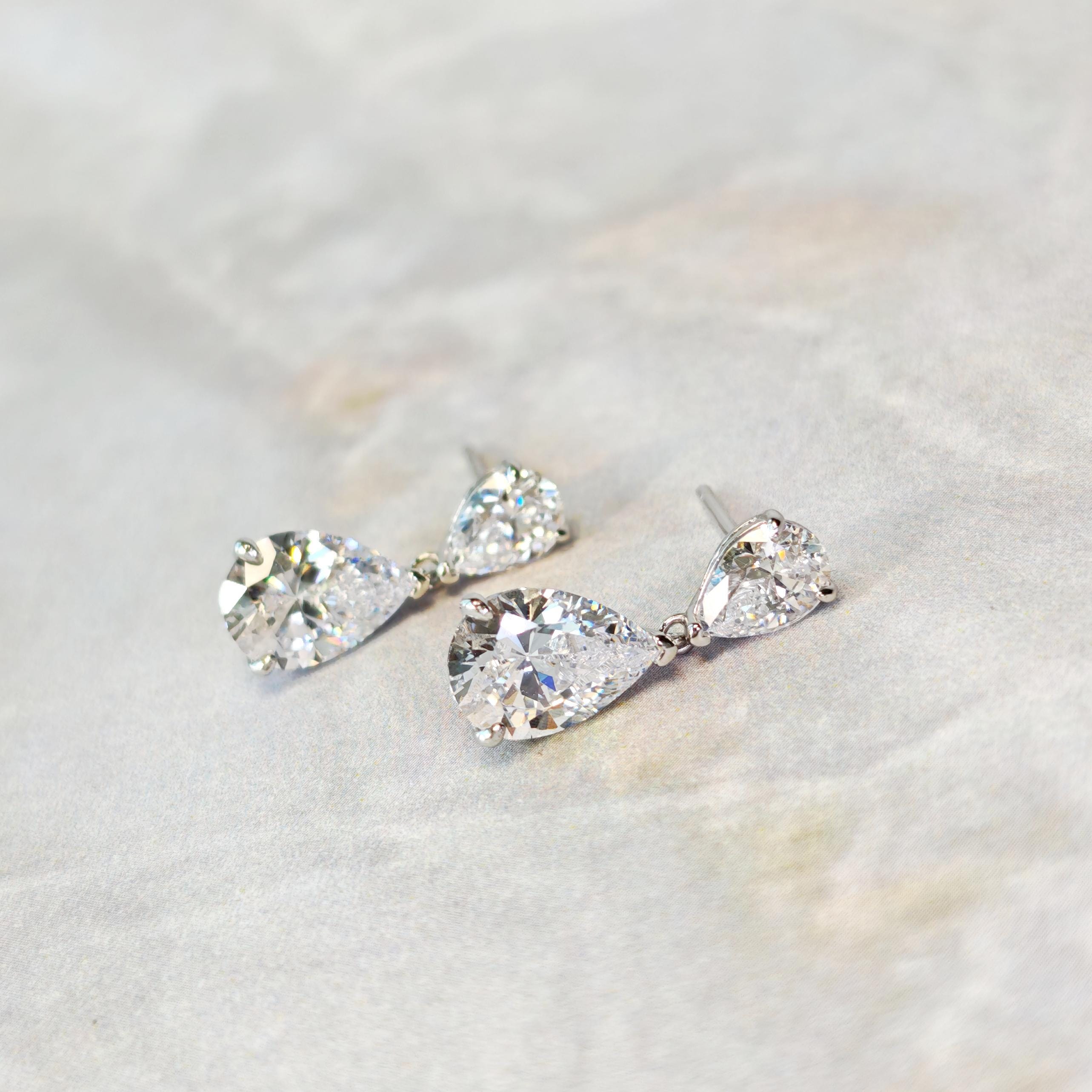 Dazzling 2.0 + 0.75 Carat Teardrop Cut Simulated Diamond Dangle Earrings Solid 925 Silver with 18K White Gold Plated | Wedding Jewelry