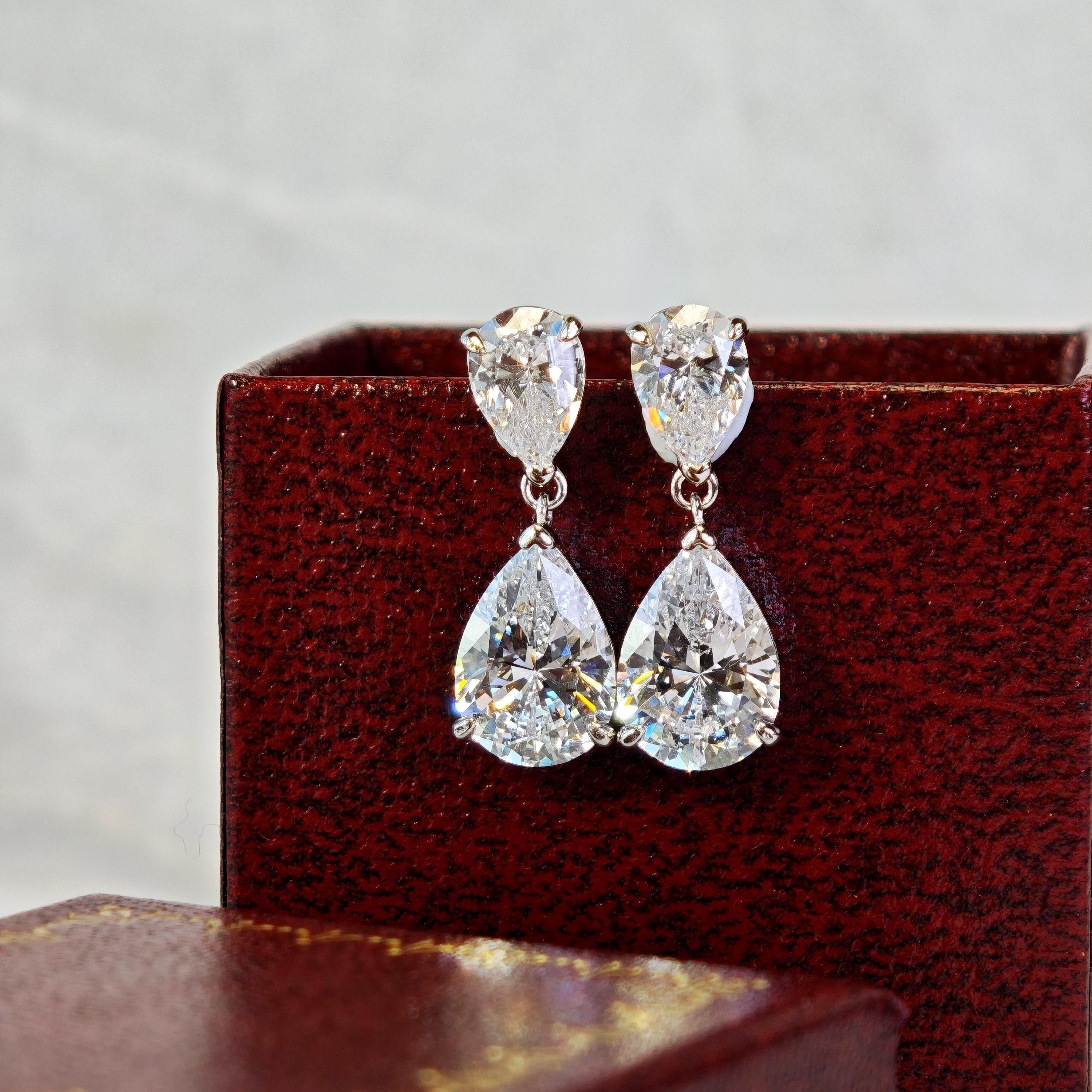 Dazzling 2.0 + 0.75 Carat Teardrop Cut Simulated Diamond Dangle Earrings Solid 925 Silver with 18K White Gold Plated | Wedding Jewelry