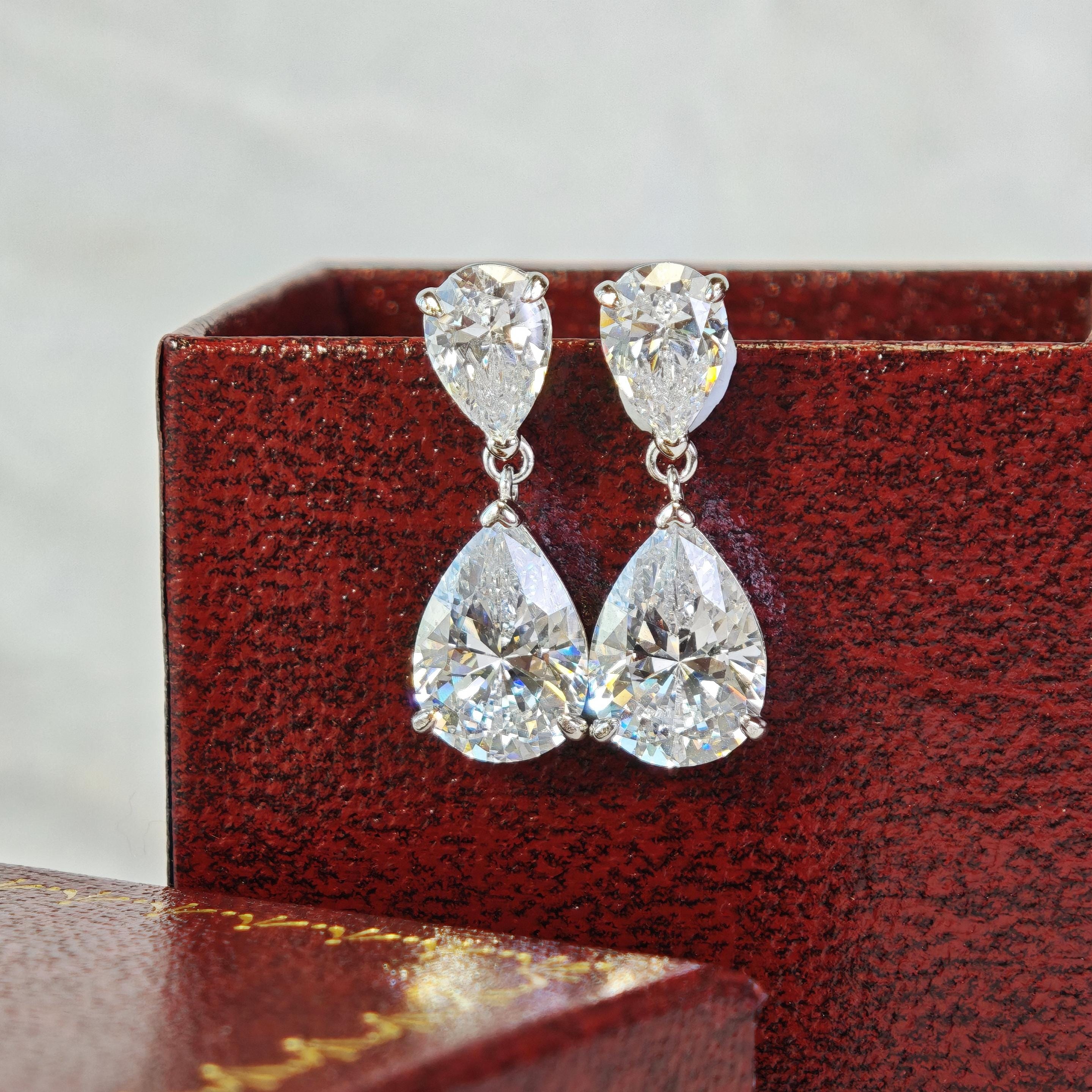 Dazzling 2.0 + 0.75 Carat Teardrop Cut Simulated Diamond Dangle Earrings Solid 925 Silver with 18K White Gold Plated | Wedding Jewelry