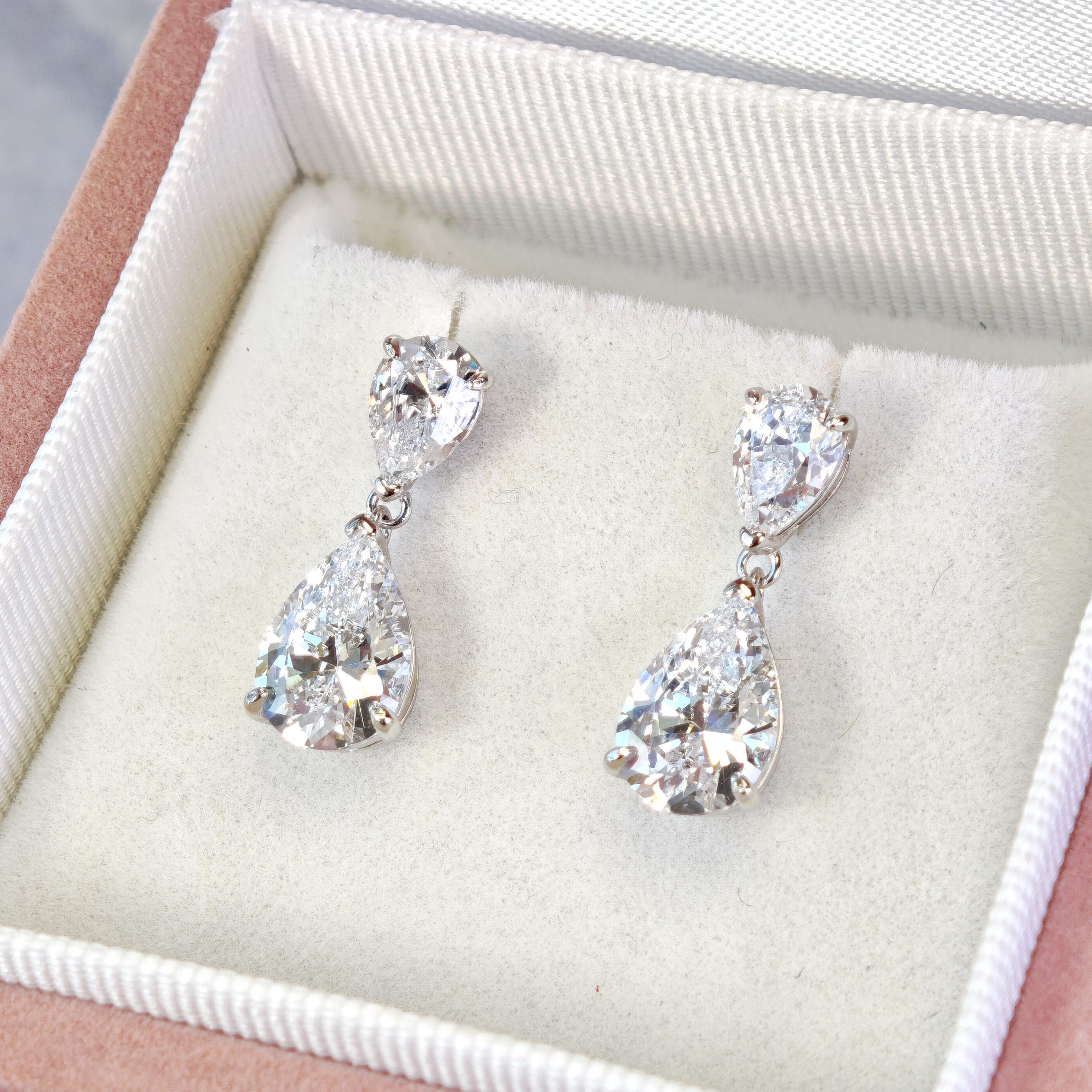 Dazzling 2.0 + 0.75 Carat Teardrop Cut Simulated Diamond Dangle Earrings Solid 925 Silver with 18K White Gold Plated | Wedding Jewelry