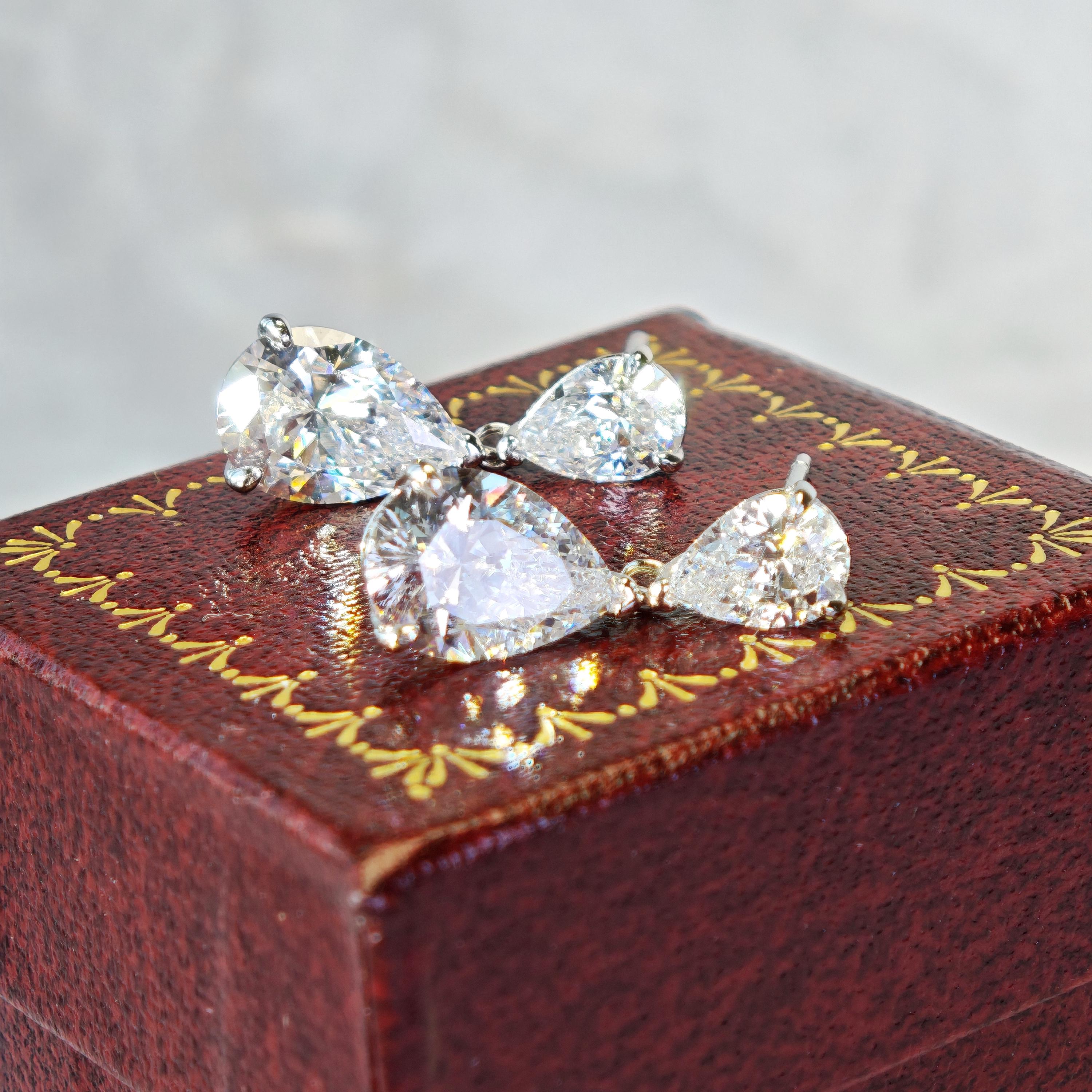 Dazzling 2.0 + 0.75 Carat Teardrop Cut Simulated Diamond Dangle Earrings Solid 925 Silver with 18K White Gold Plated | Wedding Jewelry