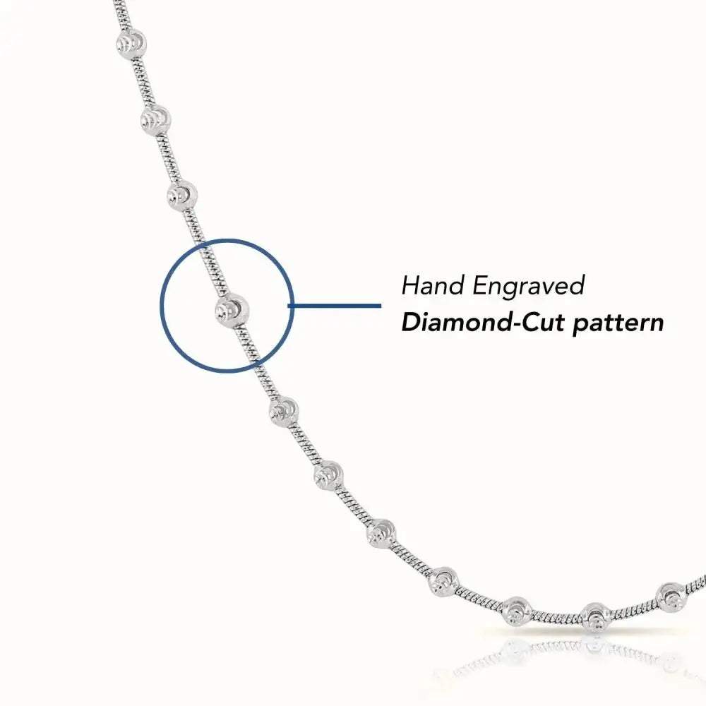 Illuminate Your Style with a 925 Sterling Silver Diamond Cut Moon Beaded Ball Station Bracelet - Italian Craftsmanship, 7-7.5 Inch.