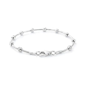 Illuminate Your Style with a 925 Sterling Silver Diamond Cut Moon Beaded Ball Station Bracelet - Italian Craftsmanship, 7-7.5 Inch.
