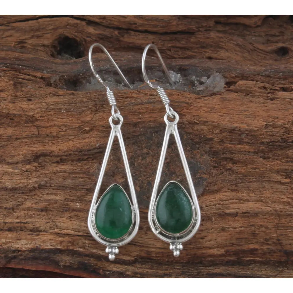 Jade Pear Stone 925 Sterling Silver Earrings, Handmade Designer Jewelry