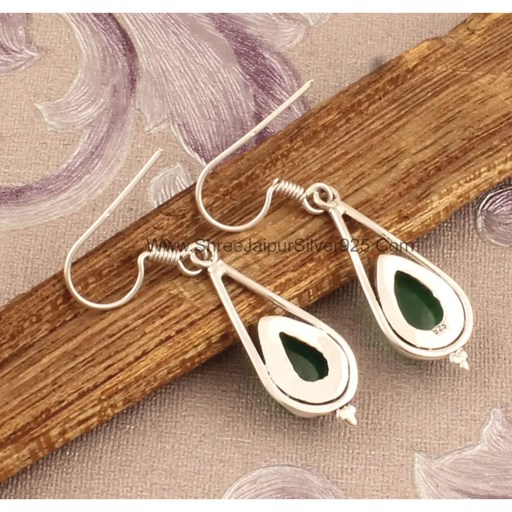Jade Pear Stone 925 Sterling Silver Earrings, Handmade Designer Jewelry