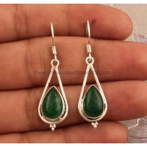 Jade Pear Stone 925 Sterling Silver Earrings, Handmade Designer Jewelry