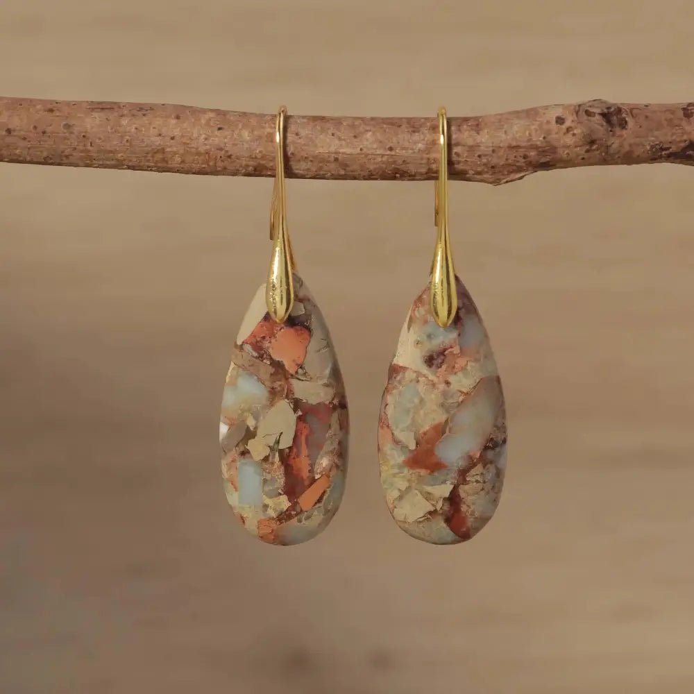 Jasper Teardrop Earrings: Natural Stone Healing Jewelry