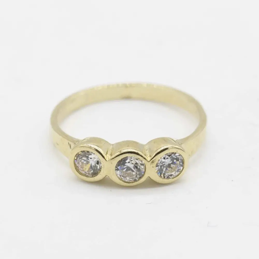 Kids Three-Stone CZ Pinky Ring Real 10K Yellow Gold Size 3