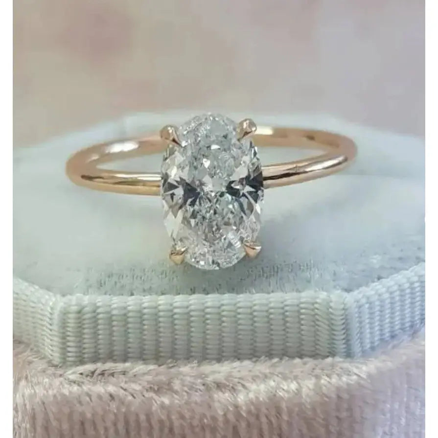Lab Grown 2.0Ct Oval Diamond 14K Yellow Gold Wedding Ring-Bridal Oval Engagement Ring-Solitaire Thank You Gift for Women Anniversary Ring