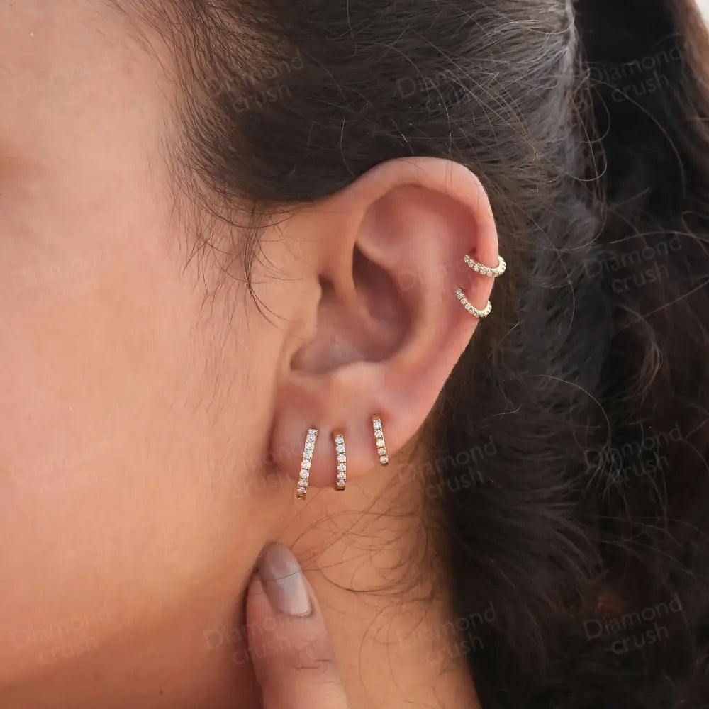 Lab Grown Diamond Earrings Small Hoop Earrings Cartilage Hoop Huggie Helix Hoops Thin Hoop Earrings Conch Earrings 14K Gold Diamond Hoop