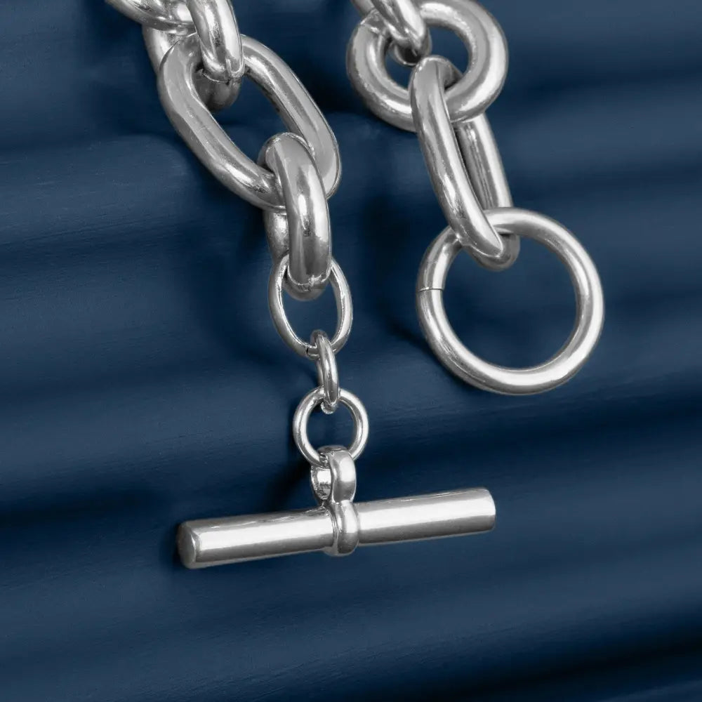 LARGE SILVER MIXED LINK CHAIN NECKLACE