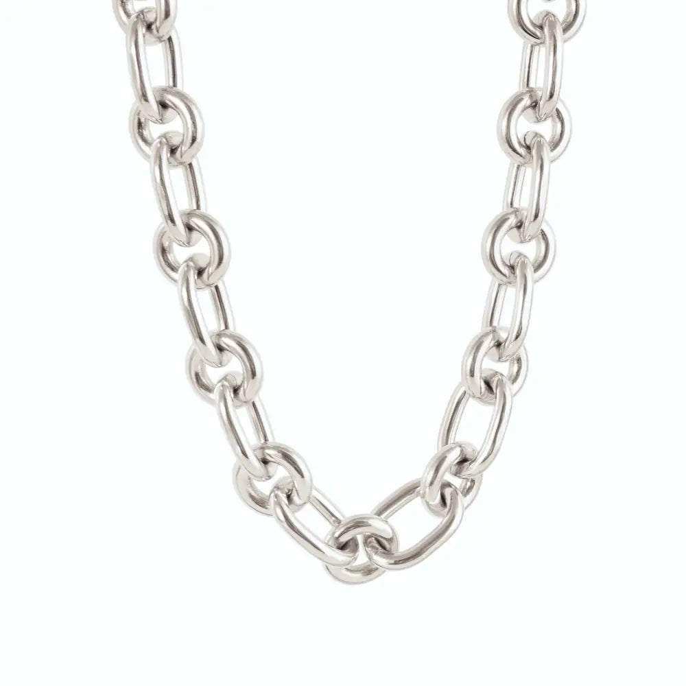 LARGE SILVER MIXED LINK CHAIN NECKLACE