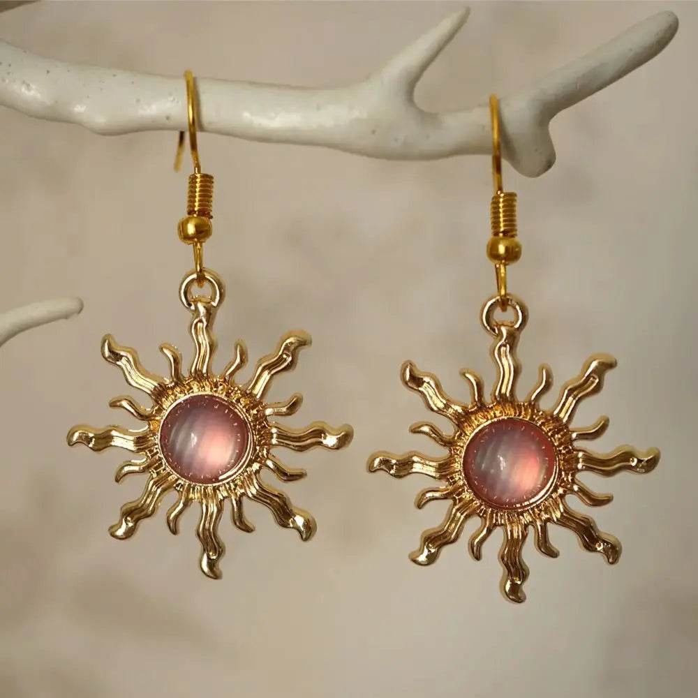 Lilac Sun Earrings, Quirky Pretty Gold and Lilac Acrylic Sun Drop Earrings for Women