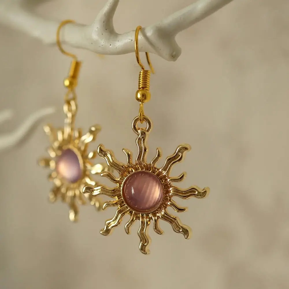 Lilac Sun Earrings, Quirky Pretty Gold and Lilac Acrylic Sun Drop Earrings for Women
