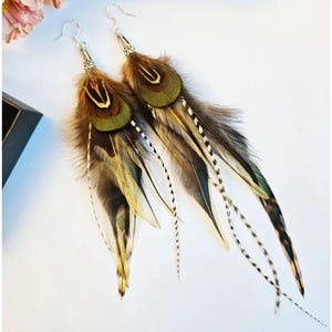 Locke Chicken Feathers Earring with Silver Hook, Party Earrings , Real Feather Earrings: Handmade Boho Style Emu & Rooster ,Gift for Her