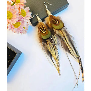 Locke Chicken Feathers Earring with Silver Hook, Party Earrings , Real Feather Earrings: Handmade Boho Style Emu & Rooster ,Gift for Her