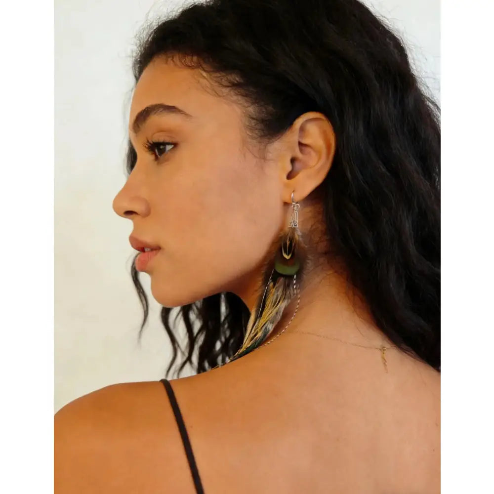 Locke Chicken Feathers Earring with Silver Hook, Party Earrings , Real Feather Earrings: Handmade Boho Style Emu & Rooster ,Gift for Her