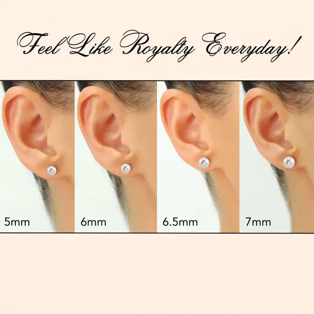 Lustrous 14K Gold Round White Freshwater Pearl Bridal Stud Earrings - Classic Gift for Her in 5mm, 6mm, 6.5mm, & 7mm.