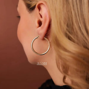 Luxurious 14K Gold Thick 3mm Waterproof Hoop Earrings for Everyday Elegance.