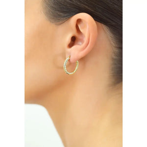 Luxurious 14K Solid Gold Hand-Engraved Diamond-Cut Oval Hoop Earrings.