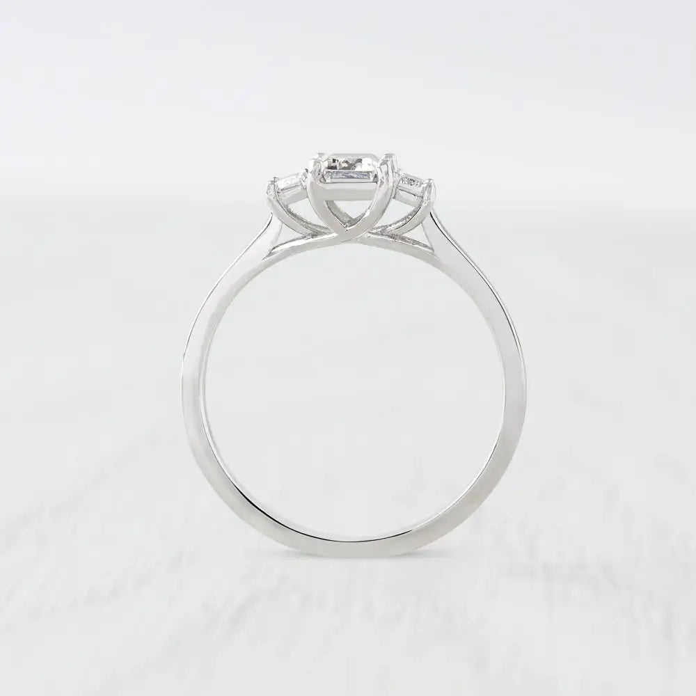Man Made Diamond Emerald Cut 3 Stone Trilogy Ring Ring Available in Sterling Silver or White Gold Filled - Engagement Ring