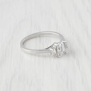 Man Made Diamond Emerald Cut 3 Stone Trilogy Ring Ring Available in Sterling Silver or White Gold Filled - Engagement Ring