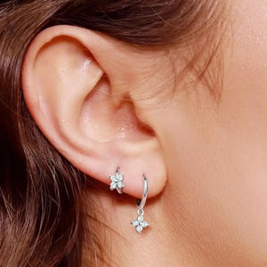 Minimalist 925 Sterling Silver Tiny Flower Huggie Hoop Earrings.