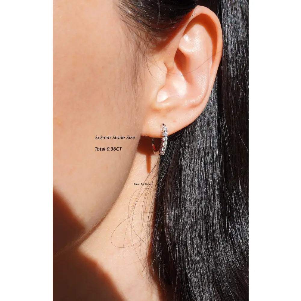 Moissanite Hoop Earrings, 925 Sterling Silver U Shape Huggies