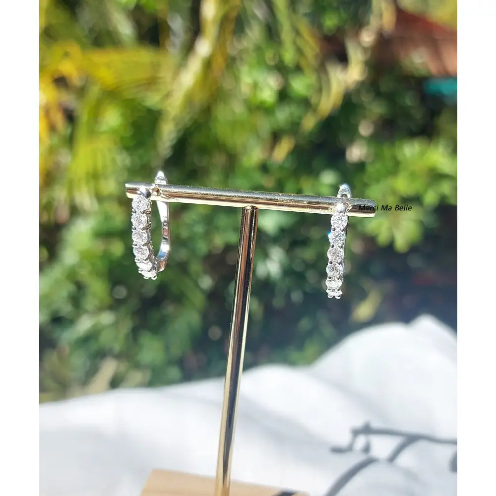 Moissanite Hoop Earrings, 925 Sterling Silver U Shape Huggies