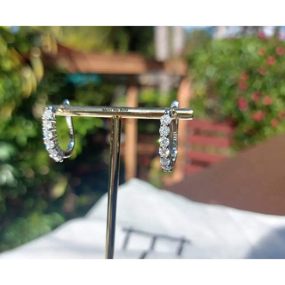Moissanite Hoop Earrings, 925 Sterling Silver U Shape Huggies