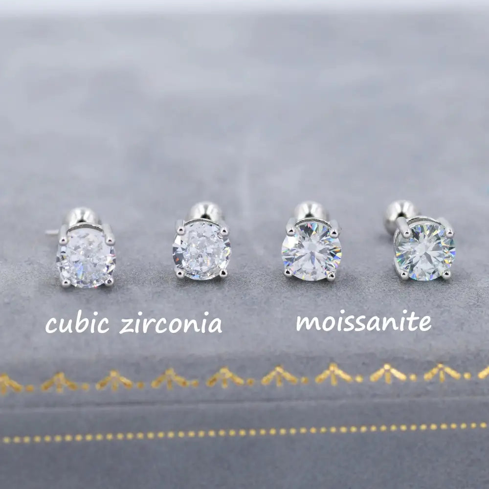 Moissanite Stud Earrings Sterling Silver – 4 Prong Set, Butterfly or Screw Backs, 3–6mm, Silver or Gold.