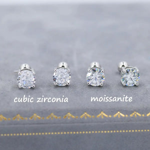 Moissanite Stud Earrings Sterling Silver – 4 Prong Set, Butterfly or Screw Backs, 3–6mm, Silver or Gold.
