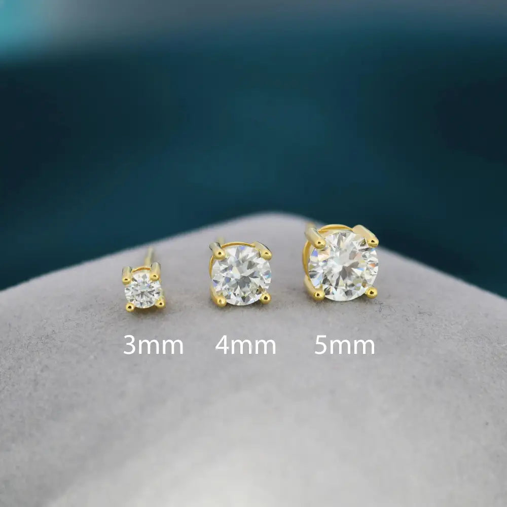 Moissanite Stud Earrings Sterling Silver – 4 Prong Set, Butterfly or Screw Backs, 3–6mm, Silver or Gold.