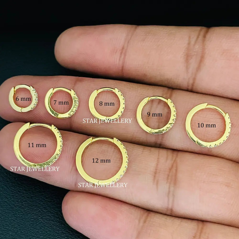 Natural Diamond Nose Ring, Helix Tragus Daith Piercing, Solid Gold Diamond Huggie Hoop Earring, 10K 14K Cartilage Clicker, 6Mm 8Mm 10Mm 12Mm