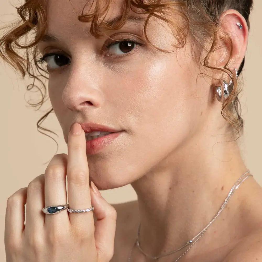 Navette Crystal Band Ring in Silver