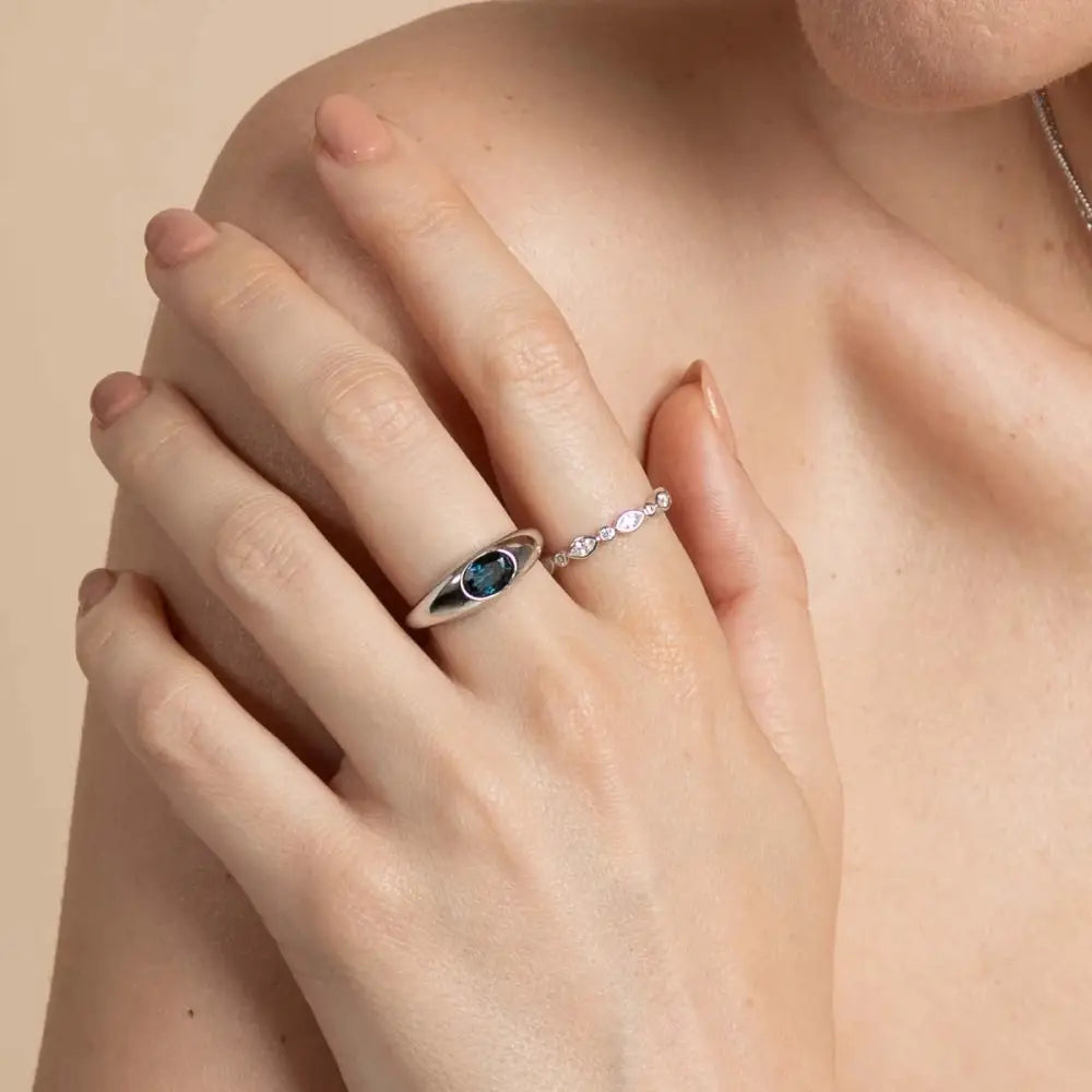 Navette Crystal Band Ring in Silver