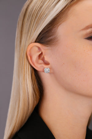 Square Halo Stud Earrings with CZ in Sterling Silver