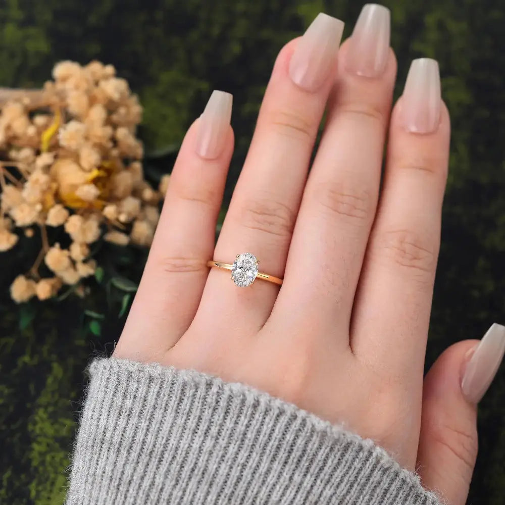 Oval Cut 1.5Ctw Lab Diamond Solitaire Ring - Yellow Gold Engagement