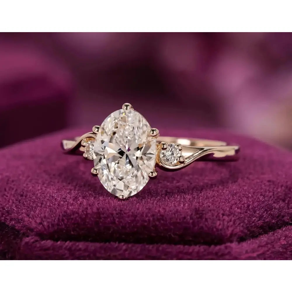 Oval Diamond Engagement Ring Genuine Lab Grown Diamond Ring Solid Gold 10K 14K 18K Ring Oval Proposal Ring 3 Stone Ring Anniversary Gifts