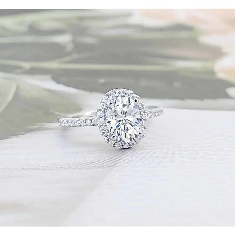 Oval Halo Engagement Ring: 925 Sterling Silver CZ Wedding Ring