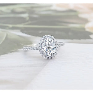 Oval Halo Engagement Ring: 925 Sterling Silver CZ Wedding Ring
