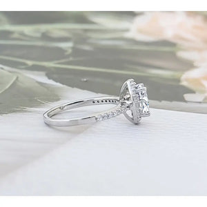 Oval Halo Engagement Ring: 925 Sterling Silver CZ Wedding Ring