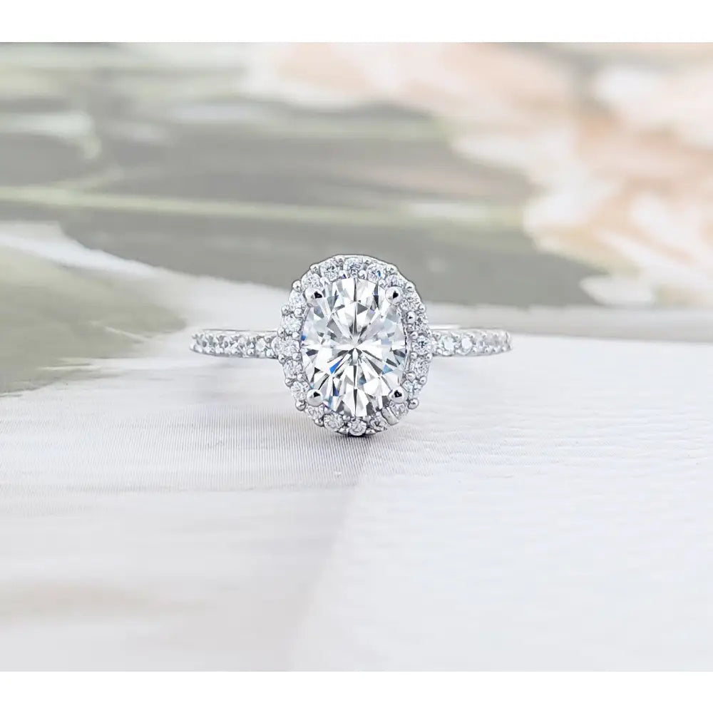 Oval Halo Engagement Ring: 925 Sterling Silver CZ Wedding Ring