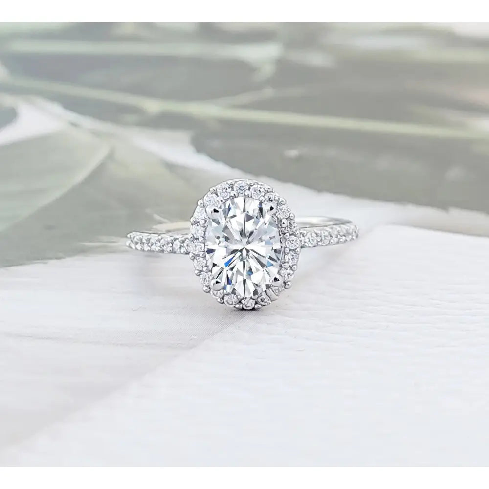 Oval Halo Engagement Ring: 925 Sterling Silver CZ Wedding Ring