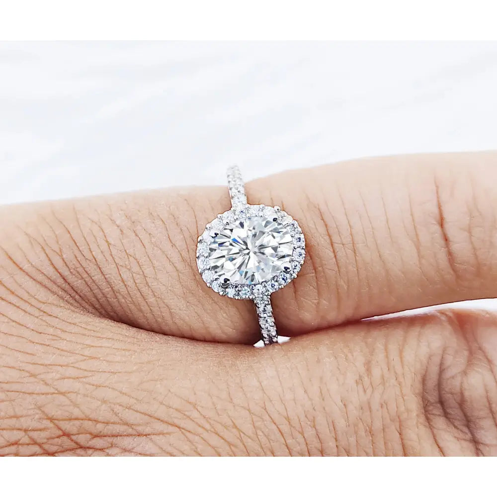 Oval Halo Engagement Ring: 925 Sterling Silver CZ Wedding Ring