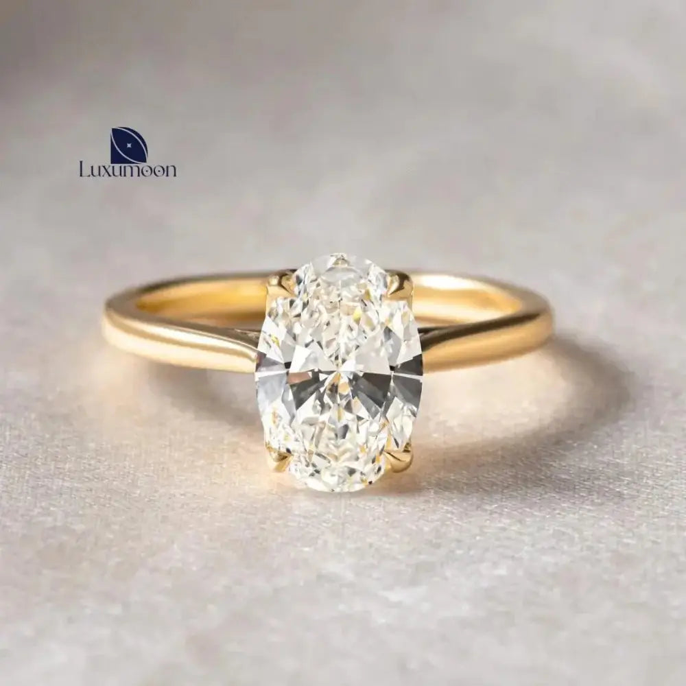 Oval Lab Grown Diamond Engagement Ring: 14K Solid Gold Solitaire