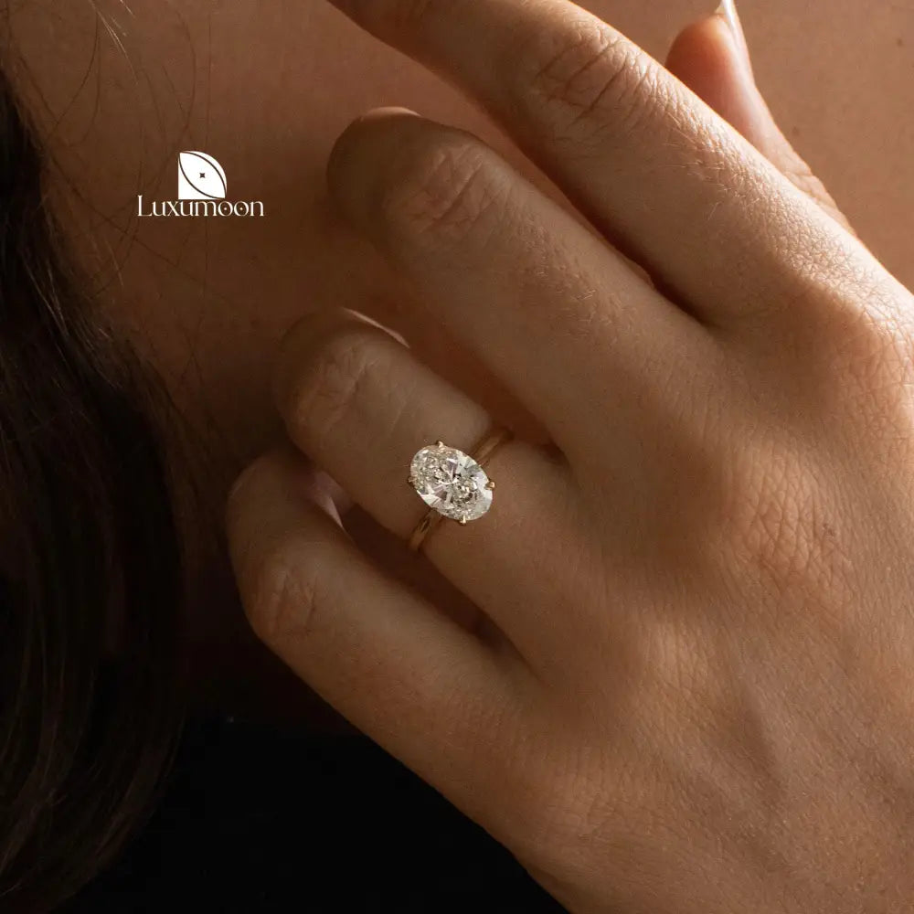 Oval Lab Grown Diamond Engagement Ring: 14K Solid Gold Solitaire