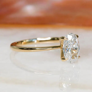 Oval Moissanite Engagement Ring: 14K Yellow Gold Promise Ring